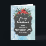 Carte Russe Chalkboard Mère en droit Joyeux Noël<br><div class="desc">Joyeux Noël pour la carte de belle-mère avec motif en damier rustique et feuillage d'hiver avec poinsettias.</div>