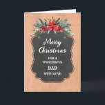 Carte Russe Chalkboard Papa Joyeux Noël<br><div class="desc">Joyeux Noël pour la carte papa avec motif en damier rustique et feuillage d'hiver avec poinsettias.</div>
