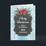 Carte Russe Chalkboard Papa Joyeux Noël<br><div class="desc">Joyeux Noël pour la carte papa avec motif en damier rustique et feuillage d'hiver avec poinsettias.</div>
