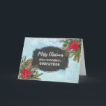 Carte Russe Chalkboard Parrain Joyeux Noël<br><div class="desc">Joyeux Noël pour la carte parrain avec motif en damier rustique et feuillage d'hiver avec poinsettias.</div>
