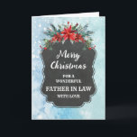 Carte Russe Chalkboard Père en droit Joyeux Noël<br><div class="desc">Joyeux Noël pour la carte de beau-père avec motif en damier rustique et feuillage d'hiver avec poinsettias.</div>