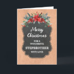 Carte Russe Chalkboard Stepbrother Joyeux Noël<br><div class="desc">Joyeux Noël pour la carte stepbrother avec motif en damier rustique et feuillage d'hiver avec poinsettias.</div>