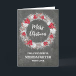 Carte Russe Chalkboard Stepgirl Joyeux Noël<br><div class="desc">Joyeux Noël pour la carte-fille avec un motif rustique de tableau noir et une couronne enneigée avec des poinsettias.</div>