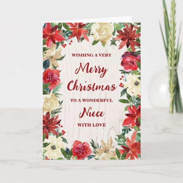 Carte Russe Floral Niece Joyeux Noël (Devant)
