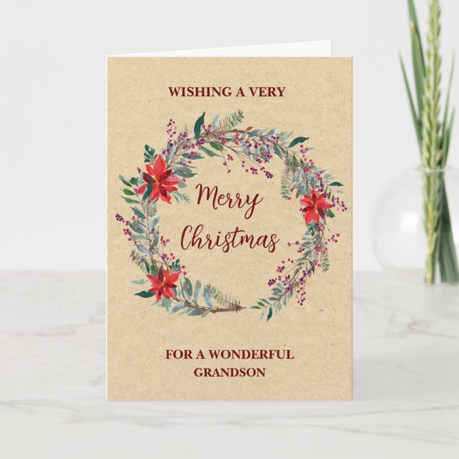 Carte Russe Wreath Grand-fils Joyeux Noël (Devant)