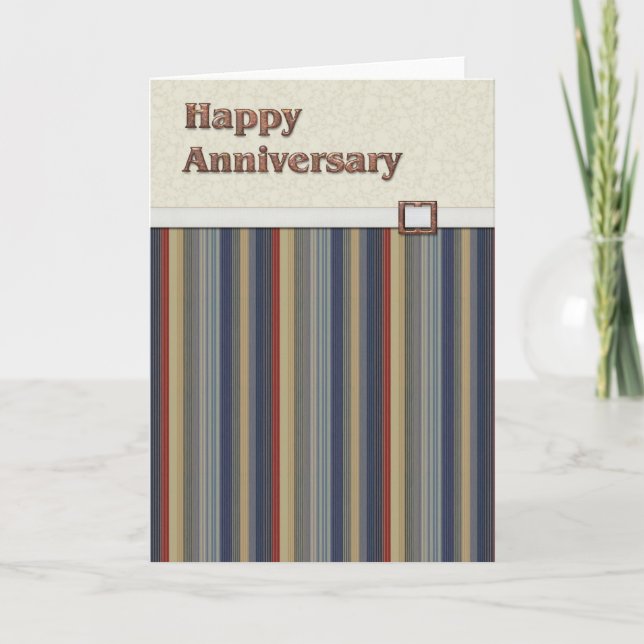 Carte Rust & Blue Stripes avec boucle de cuivre Annivers (Devant)