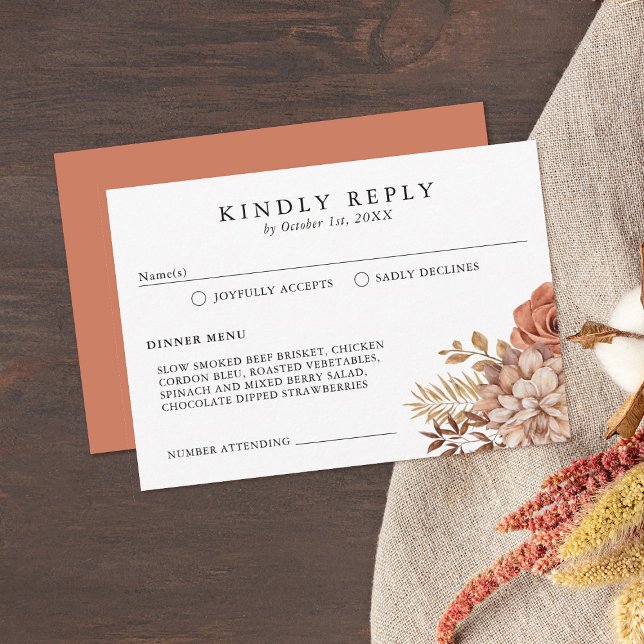 Carte Rust Terracotta Fall Florale RSVP (elegant response card for your autumn themed wedding)