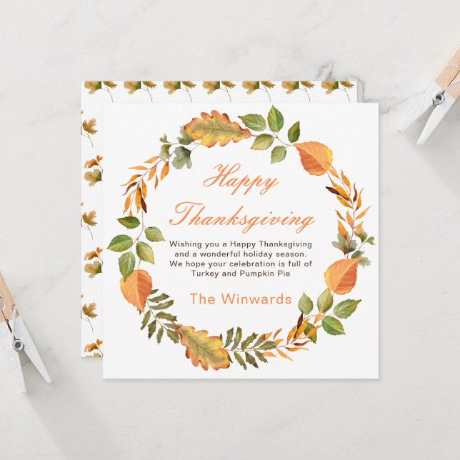 Carte Rustic Autumn Fall Leaves Square Thanksgiving  (Devant/Arrière en situation)