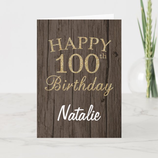 Carte Rustic Brown and Gold Glitter 100th Birthday Card (Devant)