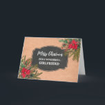 Carte Rustic Chalkboard Girfriend Joyeux Noël<br><div class="desc">Joyeux Noël pour la carte de petite amie avec un motif en damier rustique et feuillage d'hiver avec poinsettias.</div>