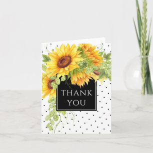 Carte Rustic Chic Sunflowers and Dots Thank You