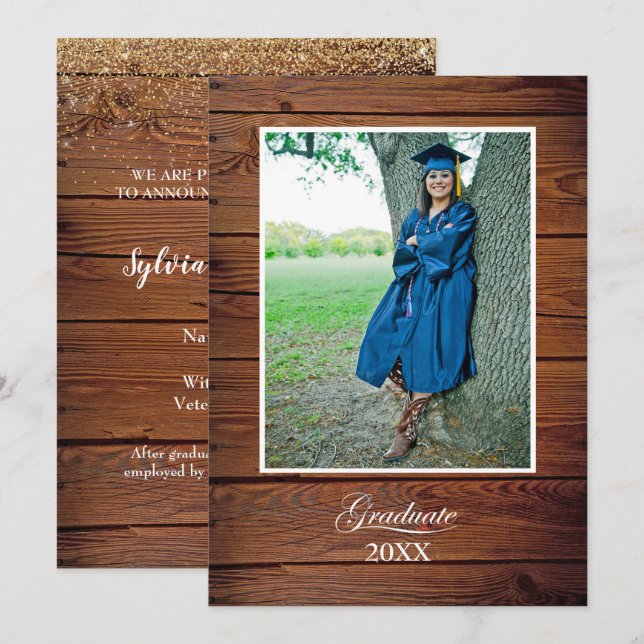 Carte Rustic College Graduation Announcement with photo (Devant / Derrière)