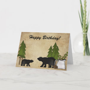 Carte Rustic Country Mountain Bears Joyeux anniversaire