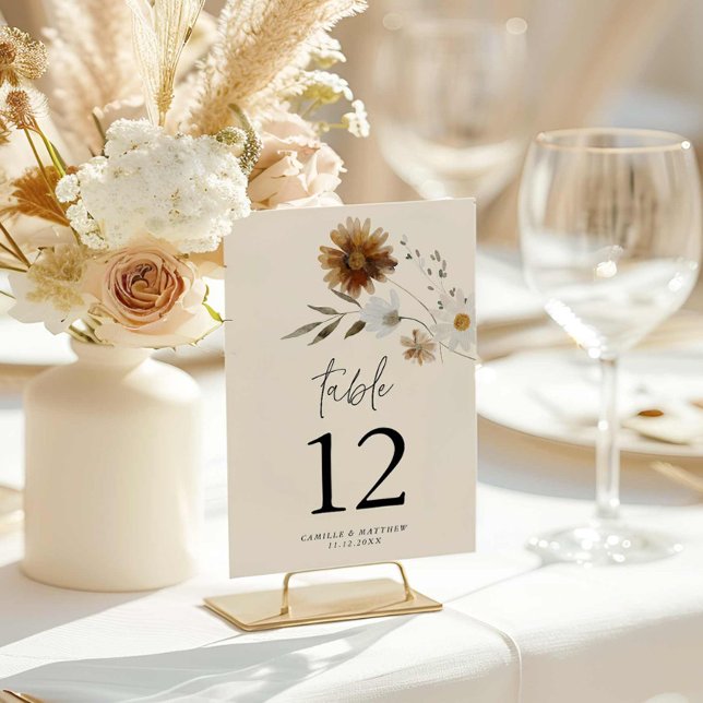 Carte Rustic Fall Floral Numéro de table (Elegant Fall Floral Table Number Sign)