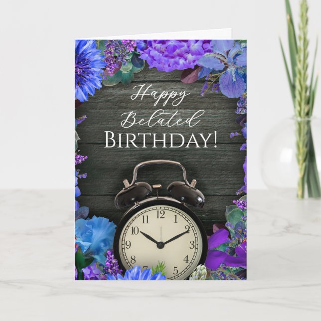 Carte Rustic Floral Clock Belated Birthday Card (Devant)