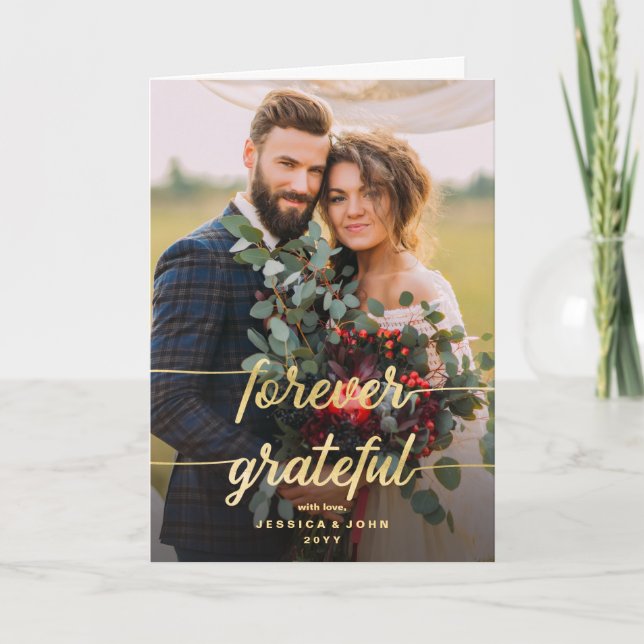 Carte Rustic Forever Grateful 2 Photo Mariage remercieme (Devant)