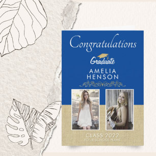 Carte Rustic Gold Blue 2023 Graduate 2 Diplôme photo
