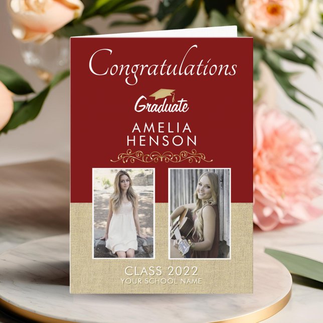 Carte Rustic Gold Red Graduate 2 - Diplôme photo (Créateur téléchargé)