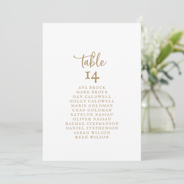 Carte Rustic Gold Script Table Numéro de siège Car (Debout devant)