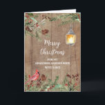 Carte Rustic Grandson et sa femme Joyeux Noël<br><div class="desc">Joyeux Noël pour petit-fils et sa carte de femme avec le feuillage vert aquarelle,  motif de bois,  une lanterne cardinale et rustique et verset réfléchi.</div>