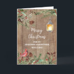 Carte Rustic Grandson et sa femme Joyeux Noël<br><div class="desc">Joyeux Noël pour petit-fils et sa carte de femme avec le feuillage vert aquarelle,  motif de bois,  une lanterne cardinale et rustique et verset réfléchi.</div>