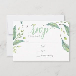 Carte RUSTIC Green Watercolor WREATH Foliking RSVP