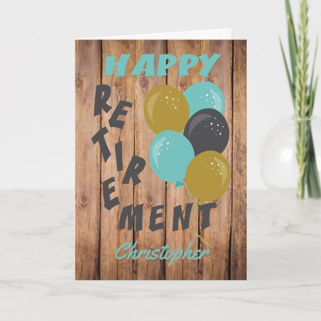 Carte Rustic Happy Retirement Blue Balloons Card (Devant)