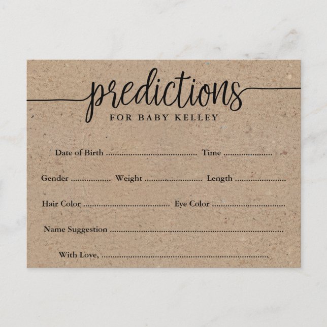 Carte Rustic Kraft Baby Predictions Card (Devant)