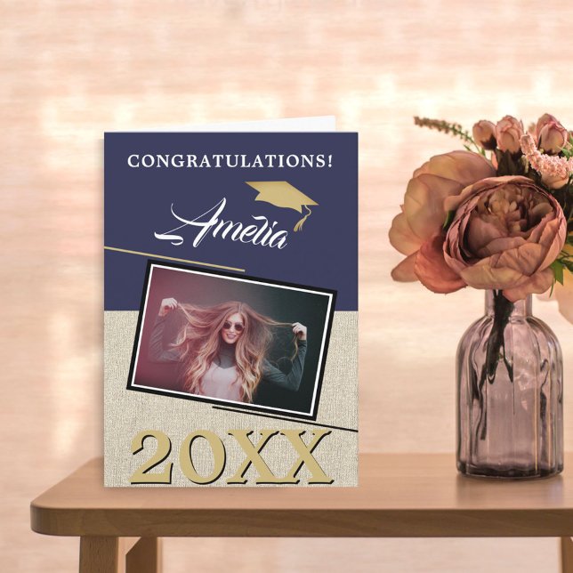 Carte Rustic Modern Marine Bleu Diplômé Photo Graduate (Créateur téléchargé)