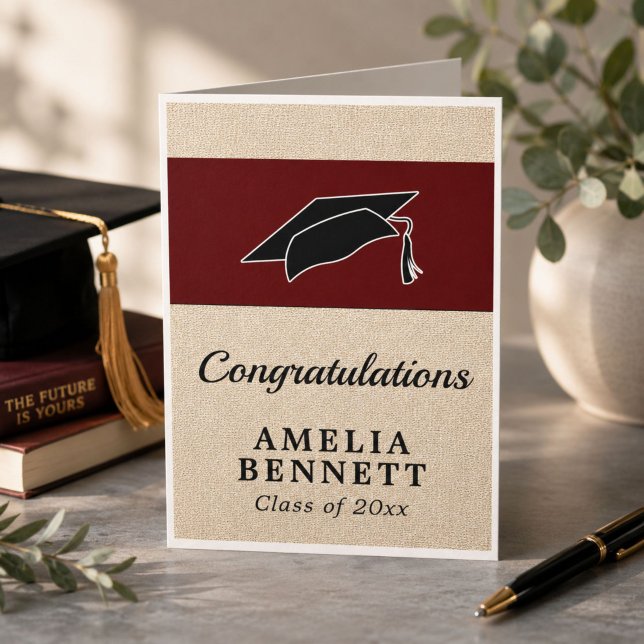 Carte Rustic Red Félicitations Casquette diplômé (Créateur téléchargé)