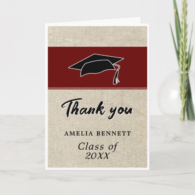 Carte Rustic Red Graduate Casquette Merci de graduation (Devant)