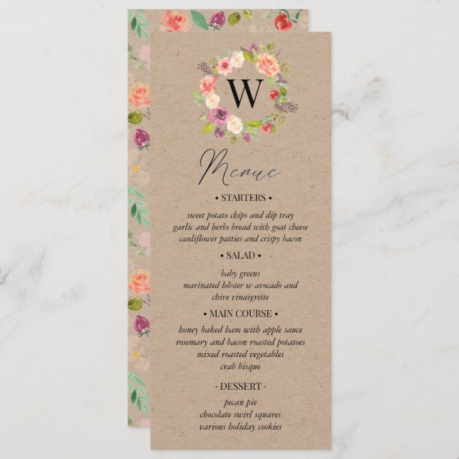 Carte Rustic Summer Floral Mariage Menu (Devant / Derrière)