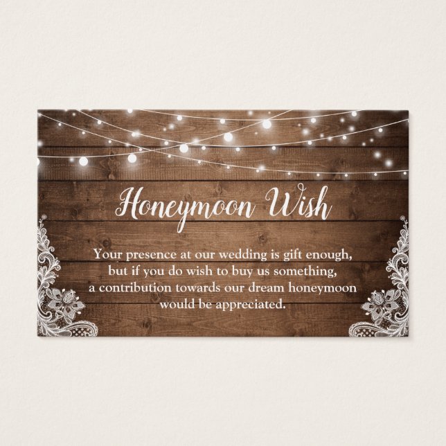 Carte Rustic Twinkle Lights Mariage Honeymoon Fund (Devant)