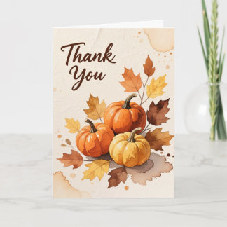 Carte Rustic Watercolor Pumpkin Autumn Thank You Card