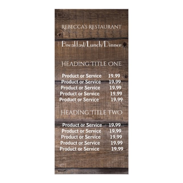 Carte Rustic Wood Business Price & Service Rack Ca (Devant)