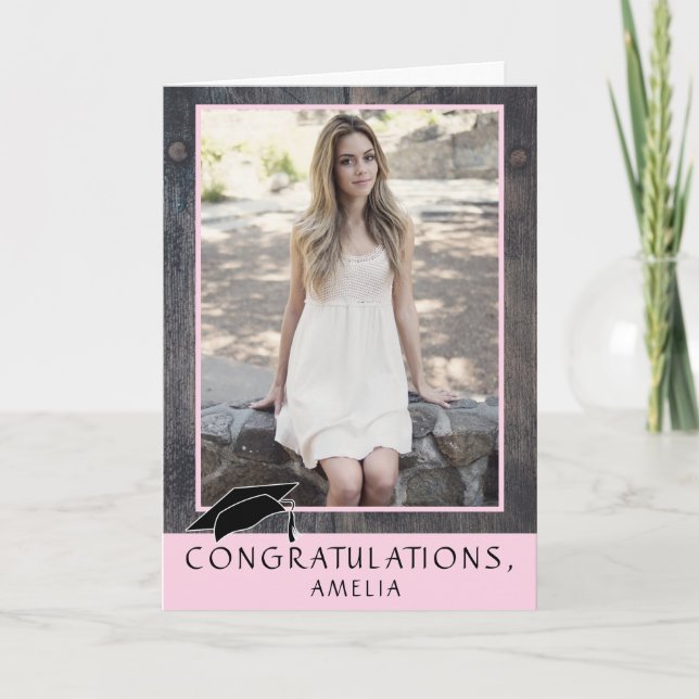 Carte Rustic Wood Félicitations Graduation Photo (Devant)