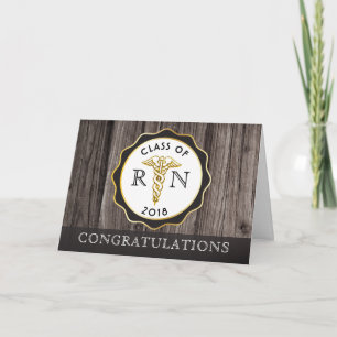 Carte Rustic Wood RN Graduation Félicitations