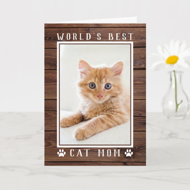 Carte Rustic World's Best Cat Maman's Day Photo (Petite plante)