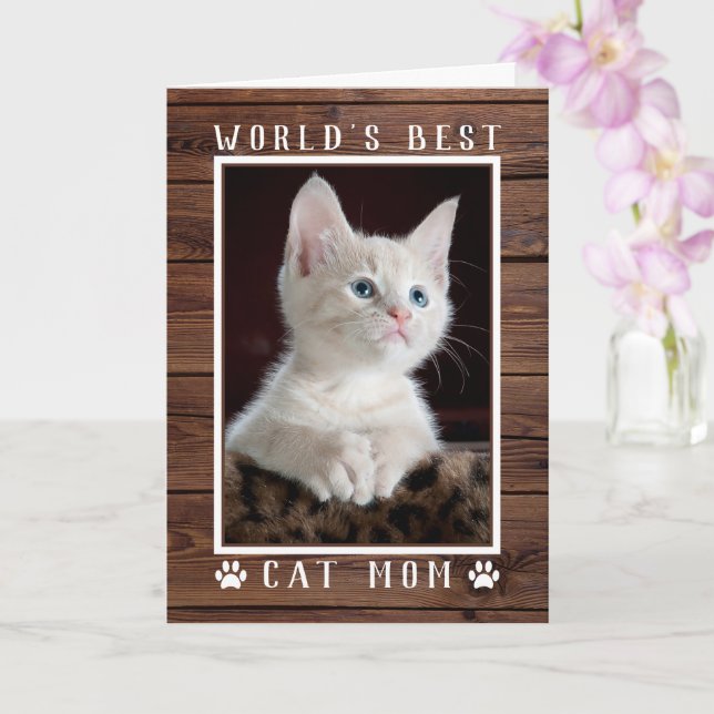 Carte Rustic World's Best Cat Mom Birthday Photo (Orchidée)