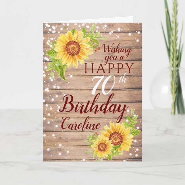 Carte Rustique 70e anniversaire floral tournesol (Devant)