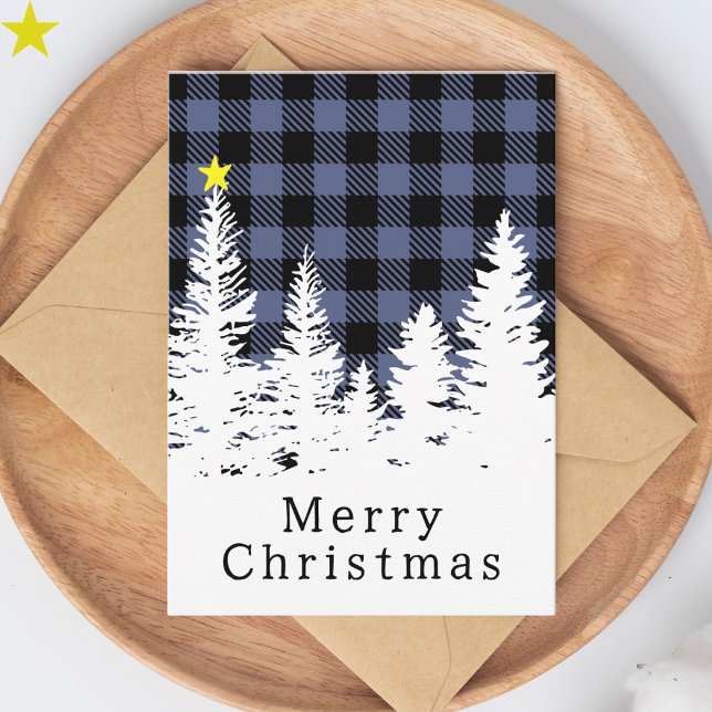 Carte Rustique bleu plaid buffalo forêt Joyeux Noël (Créateur téléchargé)
