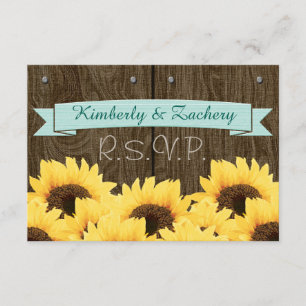 CARTE RUSTIQUE BLEUE AQUA SUNFLOWER RSVP