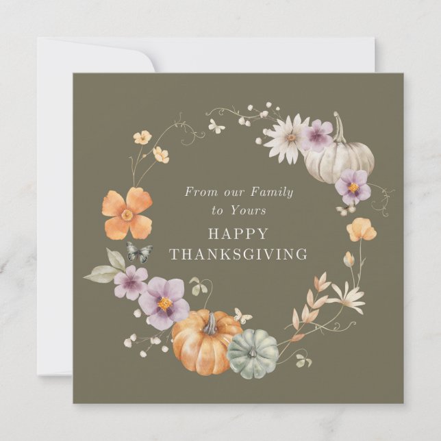 Carte Rustique Bon thanksgiving Floral Aquarelle (Devant)