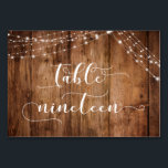 Carte Rustique Brown Bois & Lumières Table Neuf<br><div class="desc">Cette suite de designs rustiques et élégants pour mariage et événement présente quelques tendances design mariages populaires combinées de façon fraîche. Avec un riche arrière - plan en bois brun et deux cordes d'accents lumineux scintillants, j'ai combiné une belle police de script moderne pour rendre des graphiques représentant des mots...</div>