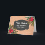 Carte Rustique Chalkboard Brother Joyeux Noël<br><div class="desc">Joyeux Noël pour la carte de frère avec motif en damier rustique et feuillage d'hiver avec poinsettias.</div>