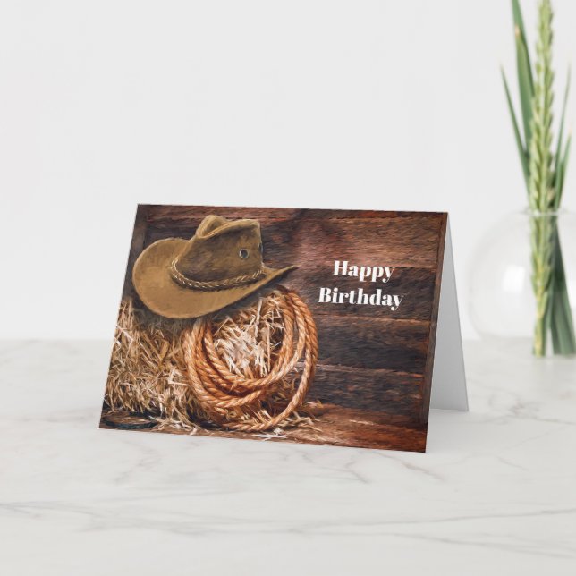 Carte Rustique Cowboy Casquette Rope Hay Photo Anniversa (Devant)
