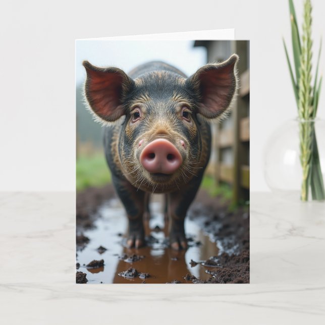 Carte rustique de fête des pères avec cochon (Devant)
