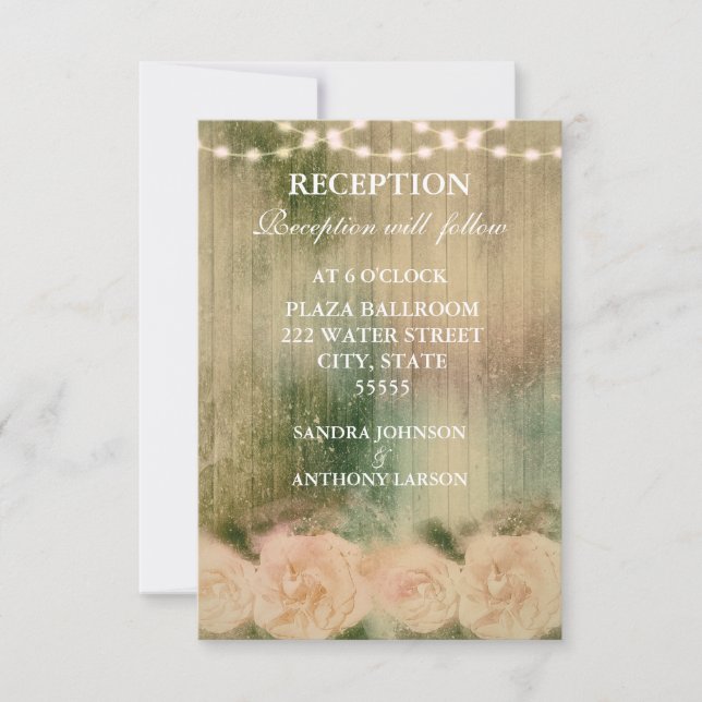 Carte Rustique de réception de mariage Rose (Devant)