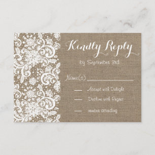 Carte rustique de RSVP avec la toile de jute et