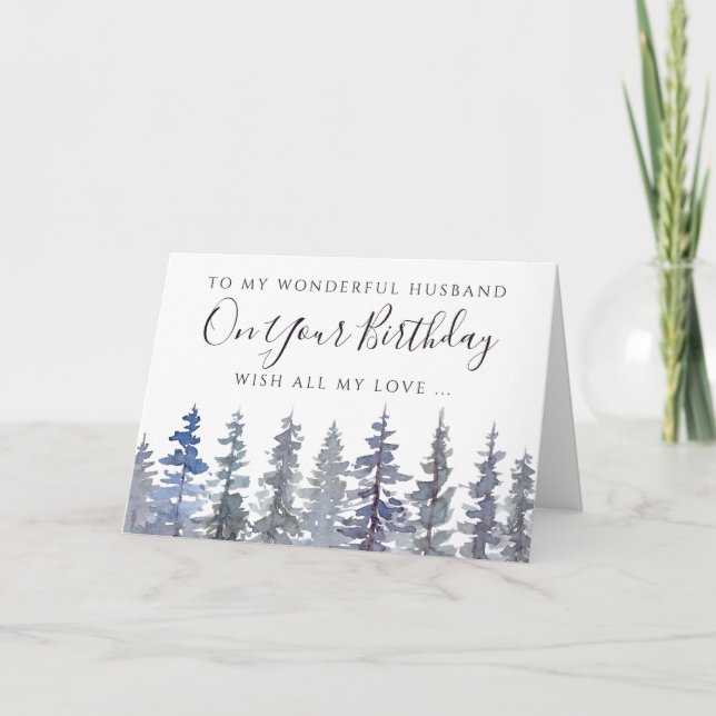 Carte Rustique Dusty Blue Forest Mari Anniversaire (Devant)